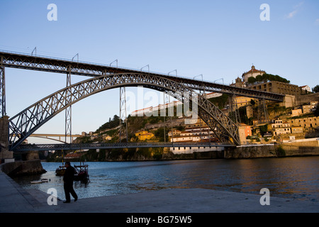 Dom Luis bridge over Douro river, Porto Portugal Stock Photo