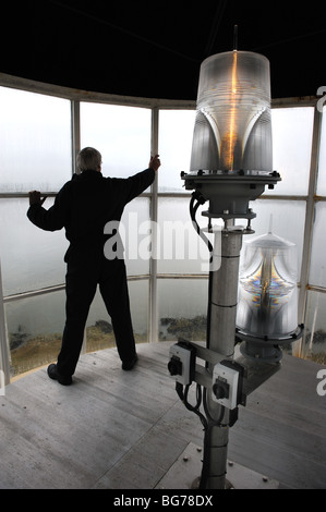 Little Ross Lighthouse lantern maintenance, Kirkcudbright Bay on the Solway, SW Scotland Stock Photo
