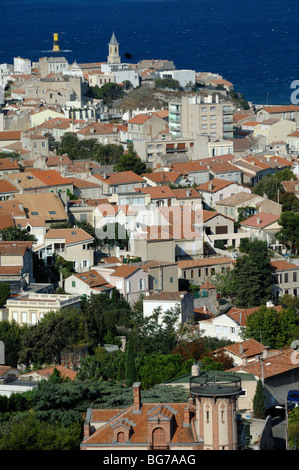 Townscape or Cityscape View over Endoume District, La Corniche and Mediterranean Coast, Marseille or Marseilles, Provence France Stock Photo