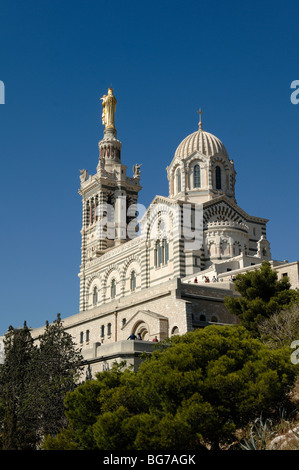 Hilltop Church or Notre-Dame de la Garde Basilica, Landmark, Iconic Building or Symbol of Marseille, or Marseilles, Provence, France Stock Photo