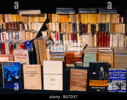 Paris, France. Old books for sale from a stall on the banks of the River Seine Stock Photo