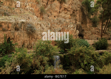 Judean desert, Ein Mabua (Ein Fawar) in Wadi Qelt Stock Photo