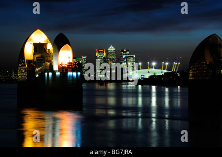 Thames Flood Barrier with Docklands and Canary Wharf panorama from ...