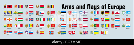 Arms and flags of Europe Stock Photo