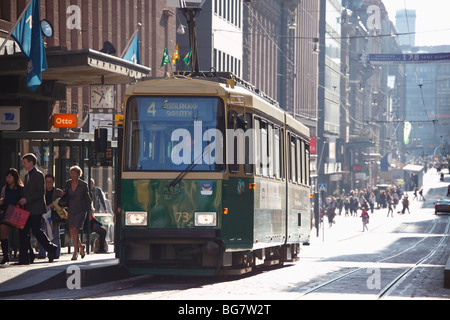 Finland, Helsinki, Helsingfors, Aleksanterinkatu, Aleksanterink Street, Tram, Pedestrians Stock Photo