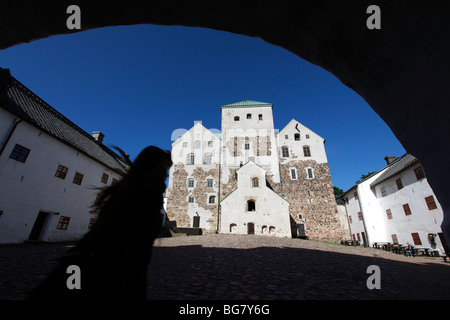 Finland, Region of Finland Proper, Western Finland, Turku, Turku Medieval Castle, Silhouette of Female Figure Stock Photo