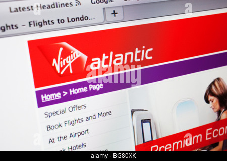 Computer screen showing the website for travel / flights company Virgin Atlantic Stock Photo