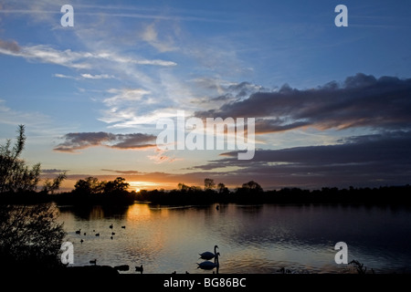 sunset over Attenborough nature reserve, Nottingham Stock Photo