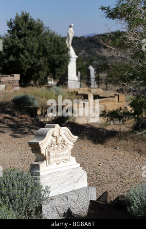 Tombstones at Silver Terrace Cemeteries, circa 1800s. Site at Virginia City, Nevada. Stock Photo