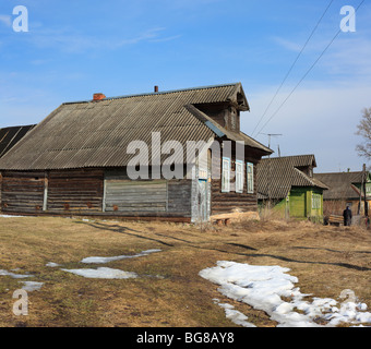 Russian traditional wooden rural house, Tver region, Russia Stock Photo