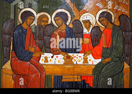 The Old Testament Trinity (16 century), Russian icon, Vologda museum, Vologda, Russia Stock Photo