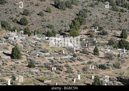 View of Silver Terrace Cemeteries, circa 1800s. Virginia City, Nevada. Stock Photo