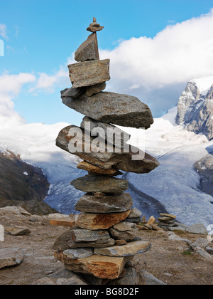 Switzerland, Valais, Zermatt, Gornergrat,a cairn of balanced rocks Stock Photo