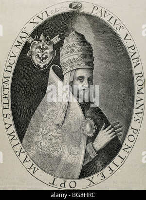 Paul V (1552-1621). Italian pope (1605-21), named Camillo Borghese. Engraving by Crispin de Passe. Stock Photo