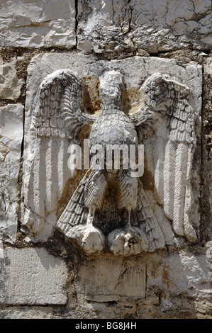 St. Nicholas Church. Relief with an eagle. Mesopotam. Albania. Stock Photo