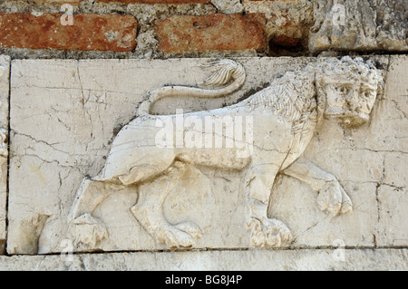 St. Nicholas Church. Relief with a lion. Mesopotam. Albania. Stock Photo