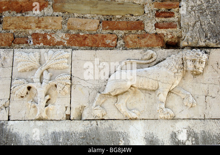 St. Nicholas Church. Relief with a lion and tree. Mesopotam. Albania. Stock Photo