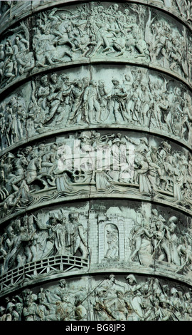Column Vendome erected by Napoleon Bonaparte to conmemorate the Battle of Austerlitz. Reliefs. Vendome Square. Paris. Stock Photo