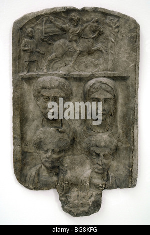 Marble funerary relief depicting a family of Macedonia. Stock Photo