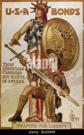 Poster 'USA BONDS Third Liberty Loan Campaign'. BOY SCOUTS OF AMERICA (1917), by Joseph Christian Leyendecker (1874-1951). Stock Photo