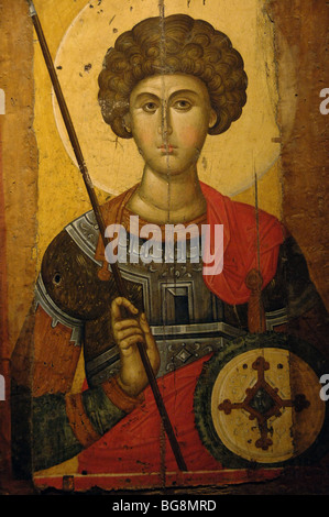 BYZANTINE ART. GREECE. Icon with Saint George made by the workshop of Constantinople. Stock Photo