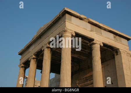 Greek Art. Erechtheion. Temple ionic. Was built between 421 - 407 BC. Acropolis. Athens. Attica. Central Greece. Stock Photo