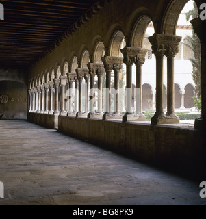 Monastery of Santa Maria de Ripoll. Gallery of the cloister Catalonia. Spain. Stock Photo