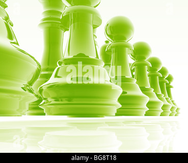 Chess set pieces illustration, glossy chrome metal style Stock Photo