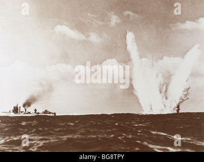 SECOND WORLD WAR (1939-1945). Underwater mine explosion. Stock Photo