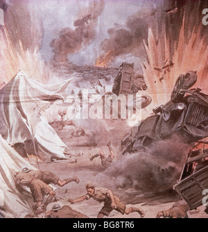SECOND WORLD WAR (1939-1945). AFRICA CAMPAIGN. German aircraft bomb English camp (1940). Drawing. Stock Photo