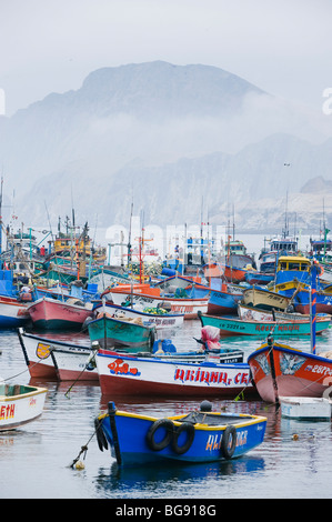 Fishing Boats in Harbor, Pucusana , Peru Stock Photo