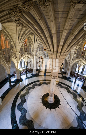 Parliamentary Columns, marble floor. Intricate stone work characterizes the neogothic architecture of Canada's Parliament Stock Photo