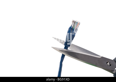 Scissors cutting a network cable indicating wireless WiFi Stock Photo