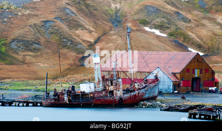 'A beached whaling vessel in Grytviken South Georgia Island' Stock Photo