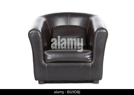 Shot of a Brown Leather Armchair on White Stock Photo