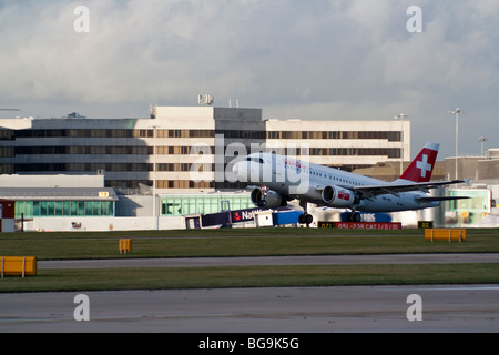 Swiss International Airlines Airbus A319-112 taking off at Manchester International Airport Stock Photo