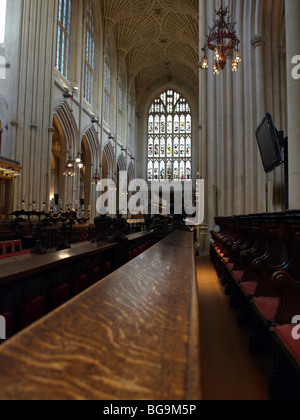 The choir seating and the nave looking towards the west front of Bath Abbey,BATH,England,UK. Stock Photo