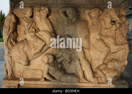 Detailed carving from sarcophagus outside the archeological museum Thessaloniki Stock Photo