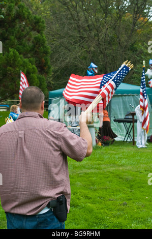 Tea party demonstration don't tread on me and American flag vendor gun and holster Stock Photo