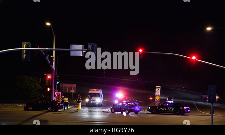 Emergency personnel on the scene of a vehicular accident, Auburn, California, USA Stock Photo