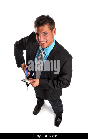 Businessman cutting credit card isolated on a white background Stock Photo