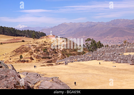 panoramic view of the Inca ruins of Sacsayhuaman and Cuzco, Andes, Peru, South America Stock Photo