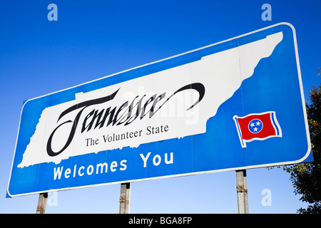 Welcome to Tennessee - road sign on the highway. Stock Photo