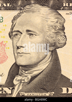 Alexander Hamilton on 10 Dollars 2006 Banknote from U.S.A. First Secretary of the Treasury. Stock Photo