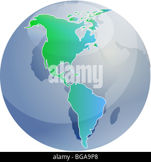 Map of the Americas, on a sperhical globe, cartographical illustration Stock Photo