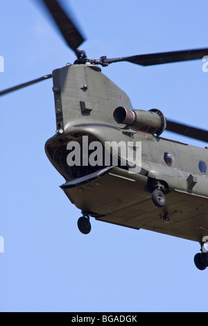 RAF Chinook Support Helicopter HC2 2A rear loading bay open in flight Stock Photo