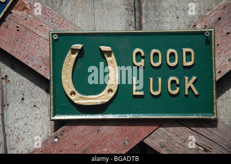 Good luck horseshoe sign on green Stock Photo