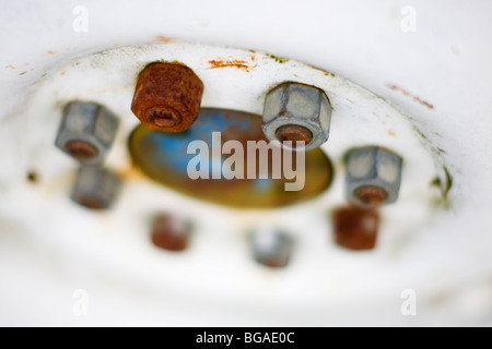 Rear wheel of an abandoned Ford tractor near Karlsruhe Germany Stock Photo