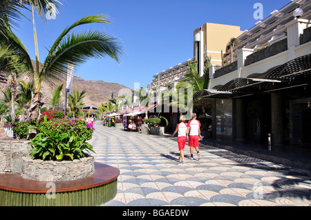 Beach promenade, Playa Taurito, Mogan Municipality, Gran Canaria, Canary Islands, Spain Stock Photo