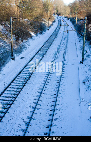 winter snow bishops stortford railway station herts england Stock Photo